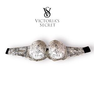 Victoria's Secret Dream Angels Padded Strapless Bra (Ivory & Black Lace)